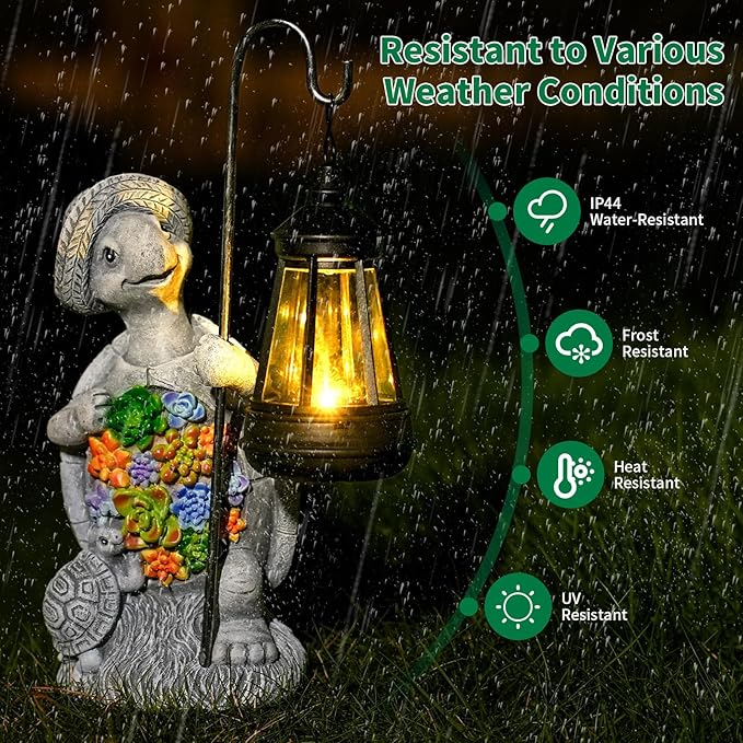 Solar Garden Outdoor Statue Turtle with Hanging LED Lantern —Outside Solar Turtle Decor for GardenHomeLawnYard Balcony Ornament- Unique Housewarming Gifts