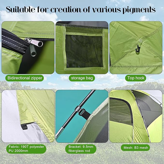 Dome Camping Tents for 6 Person Camping Tents Family Camping Tent Outdoor Easy Setup Waterproof Windproof 210D Oxford Fabric Ground Cloth (Green -6 People)