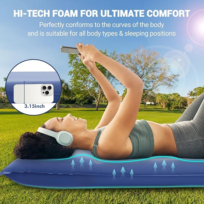 Elegear CumbreX™ Self Inflating Sleeping Pad Built-in Electric Pump 3.15 Ultra-Thick Memory Foam Camping Mattress Pad with Pillow Double Sleeping Pad for Camping R-value 9.5 Foam Camp Pad for Travel