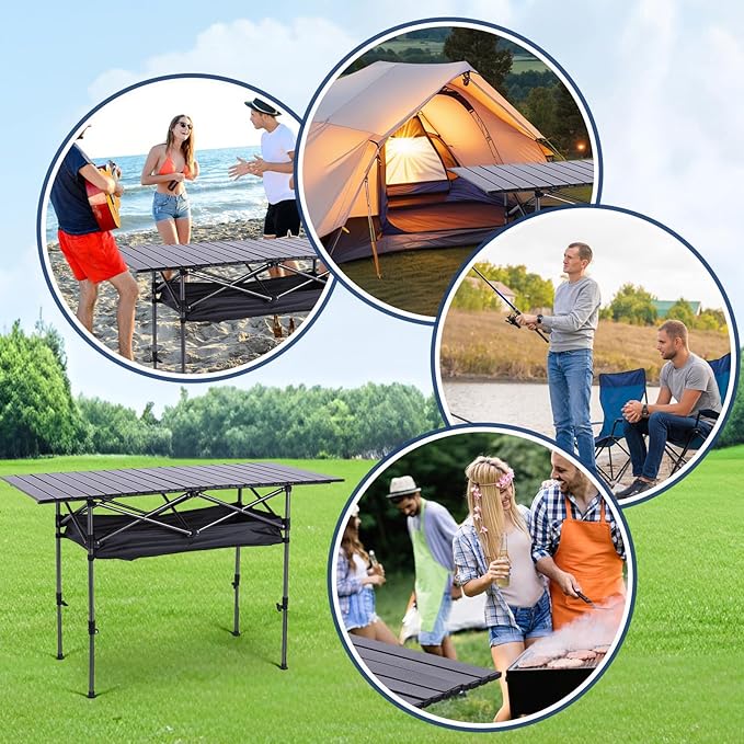 Outdoor Folding Table with Carrying Bag Roll-Up Rectangular Table Large Capacity Ultralight Dinner Desk for Picnic Camping Trip Beach BBQ