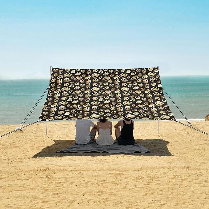 ALAZA Golden Cheetah Leopard Print Beach Tent Sun Shelter UPF50+ Protection Beach Shade Canopy w/ 4 Sandbags for Outdoor Camping Fishing Backyard Fun Picnic 10x9 ft