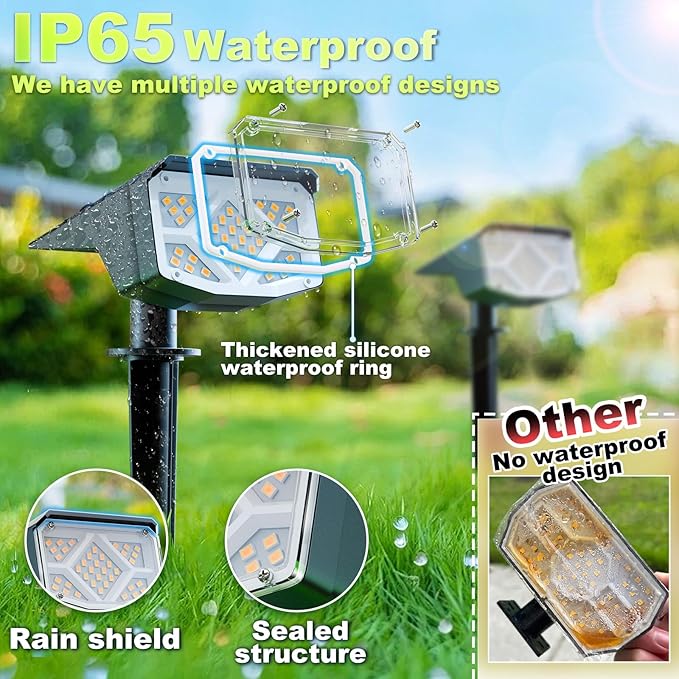 Anordsem Solar Spot Lights Outdoor: 1000mAh+ABS Waterproof Case 4 Pack - 2 White Light Modes for Yard Garden Path Decoration - Bright Security Lighting Gifts for Homeowner