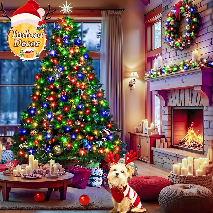 KNONEW 600ft 1500 LED Outdoor Christmas String Lights 8 Modes &amp Timer Fairy Light Plug in Waterproof Hanging Lighting for Xmas Yard Tree Wedding Party Holiday Decorations(Multicolor)