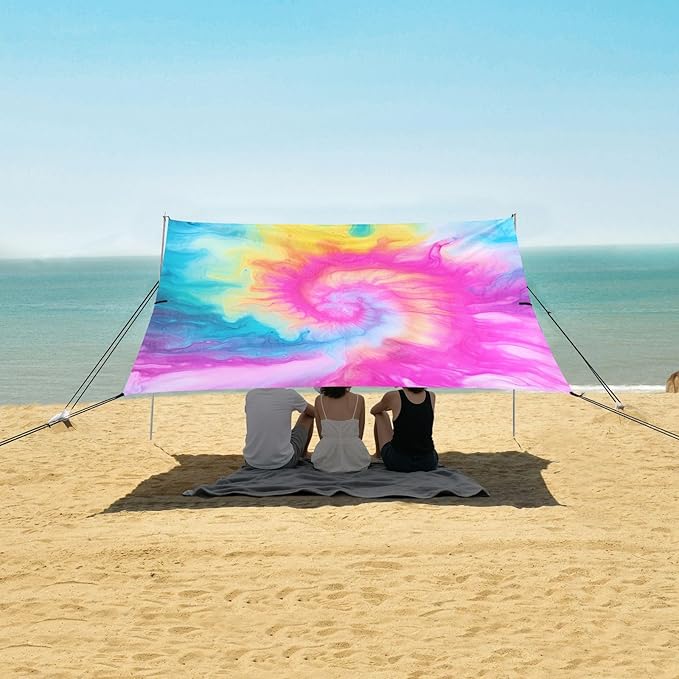 Color Tie-dye RainbowCamping Sun Shelters 9.2 x 10.5 FT Beach Canopy Tent Sun Shade with Carrying Bag for Camping Trips Fishing Backyard Fun or Picnics 21341528