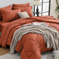 HEVUMYI Burnt Orange Twin-XL Comforter Set - 5-Piece All Season Bed in a Bag Twin-XL Ultra Soft Bedding Set with Comforter Flat Sheet Fitted Sheet Pillowcases Pillow Shams