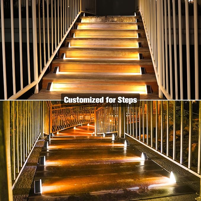 VOLISUN Solar Step Lights Outdoor Waterproof LED Outdoor Stair Lights Solar Step Light for Outside Warm&ampCool White Deck Light Decor for StairFront Porch and Patio(Gray12 Pack)
