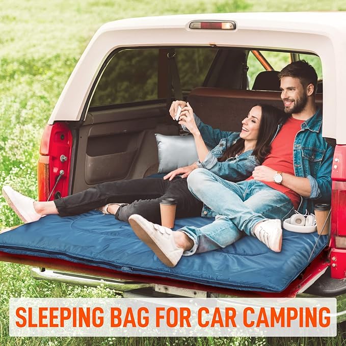 MEREZA Double Sleeping Bag for Adults Mens with Pillow XL Queen Size Two Person Sleeping Bag for All Season Camping Hiking Backpacking 2 Person Sleeping Bags for Cold Weather &amp Warm
