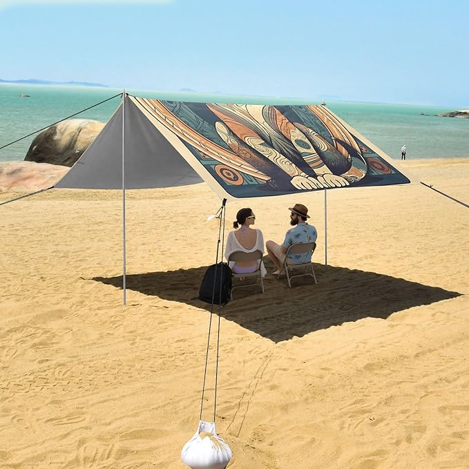 Camping Sun Shelters Egyptian Style Cat Pattern Beach Canopy 126 * 110.2in