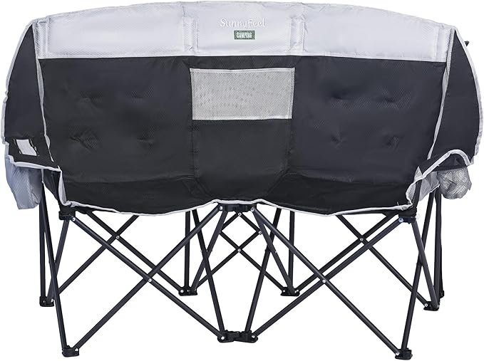 SUNNYFEEL Folding Double Camping Chair Oversized Loveseat Chair Heavy Duty Portable/Foldable Lawn Chair with Storage/Cooler for Outside/Outdoor/Travel/Picnic Fold Up Camp Chairs for Adults 2 People
