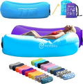 Nevlers Blue &amp Purple Inflatable Lounger 2 Pack | 210T Polyester Inflatable Chair | No-Pump Air Couch | Blow Up Couch Set w/ 450 lbs. Capacity Pockets &amp Carry Bags for Use as Beach Accessorie