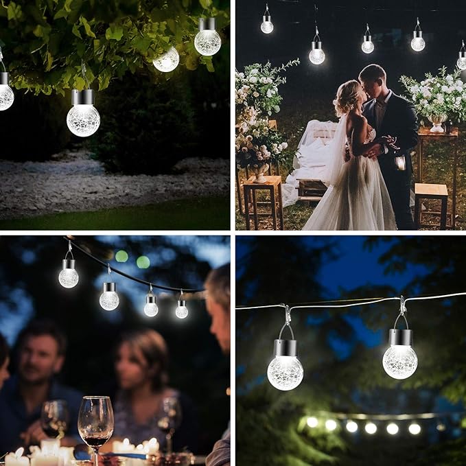 Solar Lights Outdoor Hanging Decorative Globe 8 Pack Waterproof Solar Lantern with Handle and Clip Solar Powered Glass Ball Lights for Garden Yard Fence Tree Umbrella Holiday Décor Cold White