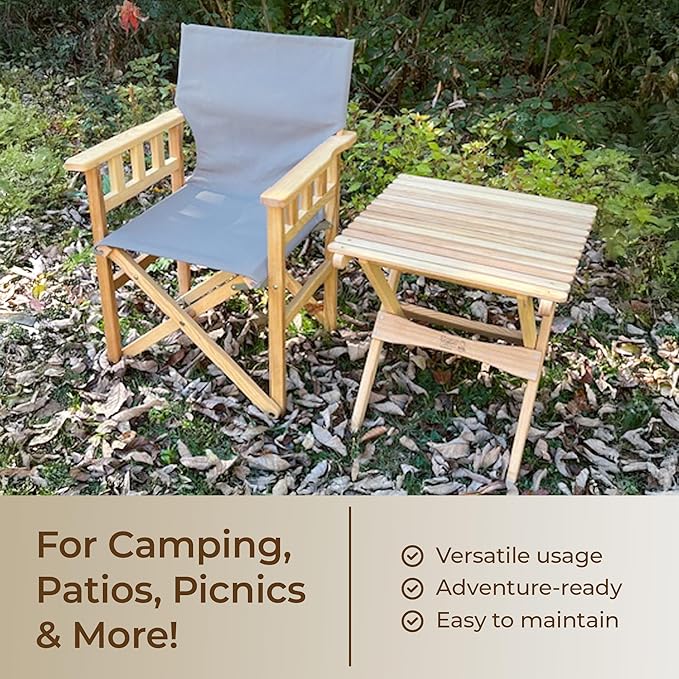 BYER OF MAINE Pangean Campaign Chair Portable Ash Wood Folding Chair with Heavy-Duty Canvas Seat Material. Ideal Patio Deck &amp Camping Seat 20″D × 23″W × 36″H 250 lbs Capacity in Granite
