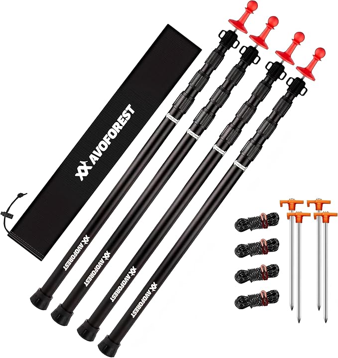 Tarp Poles Heavy Duty Adjustable AVOFOREST Aviation Aluminum 8.7FT Tent Poles Lengthen and Thicken with Protection Cap Awning Poles Set of 4 for Hiking