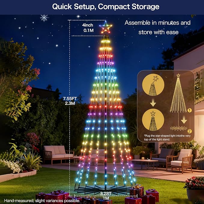Outdoor Prelit LED Waterproof Smart Christmas Cone Tree with RemoteTimer App Control Valentines Tree Mystical Glow String Lights Arbol de Navidad Outside Decor year round outdoor lights for house