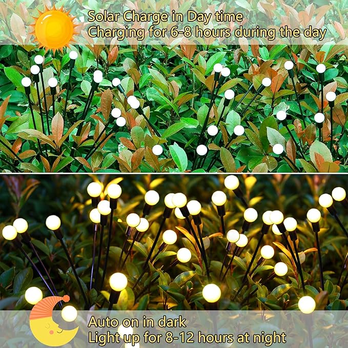 Solar Garden Lights Outdoor 4 Pack 40 LED Solar Firefly Lights Waterproof Sway by Wind Swaying Light for Yard Patio Backyard Garden Planter Flower Bed Pathway Outdoor Decoration (Warm White)