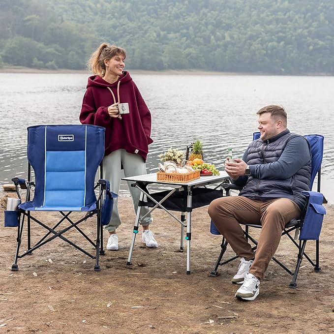 Oversized Folding Camping Chairs for Adults Heavy Duty Support 500lbs Big and Tall High Back Camping Chairs for Heavy People Padded Lawn Chairs Camp Chairs for PatioBeachCampLawnOutdoor