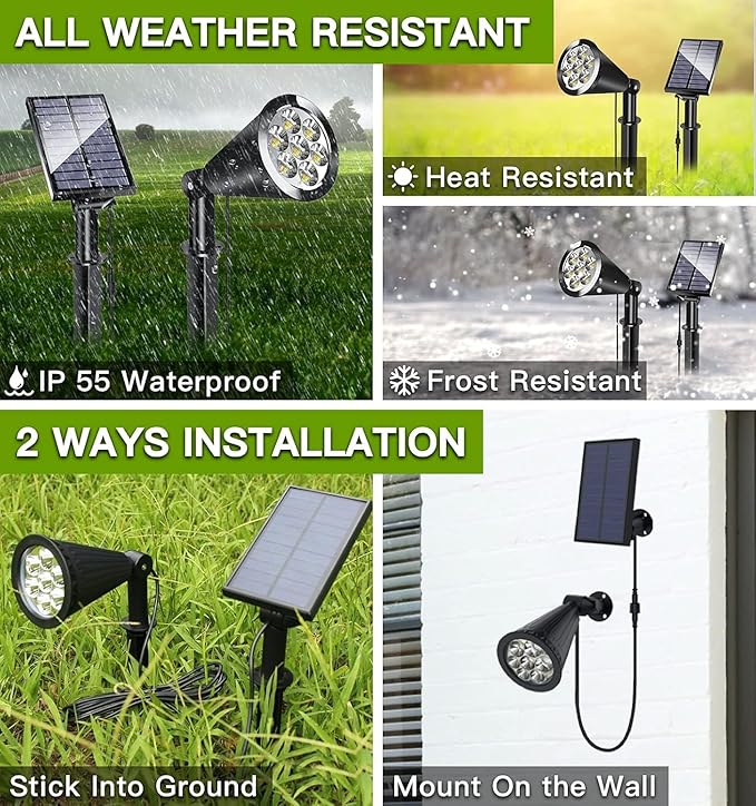 MEIHONG Solar Spot Lights Warm White Lights with Separate Panel Solar Tree Light Waterproof Outdoor Landscape Lights Dusk to Dawn for Garden Walkway(2 Pack)
