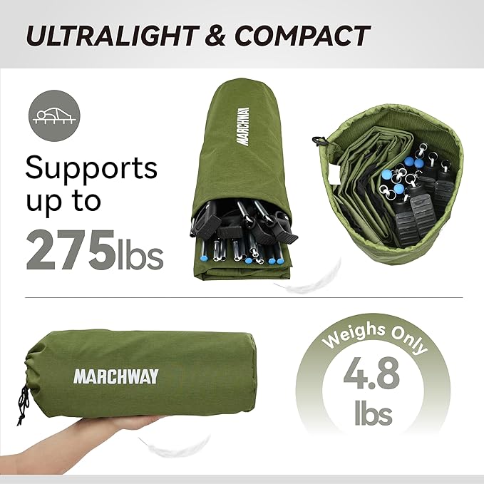 MARCHWAY Ultralight Folding Tent Camping Cot Bed Portable Compact for Outdoor Travel Base Camp Hiking Mountaineering Lightweight Backpacking (Army Green)