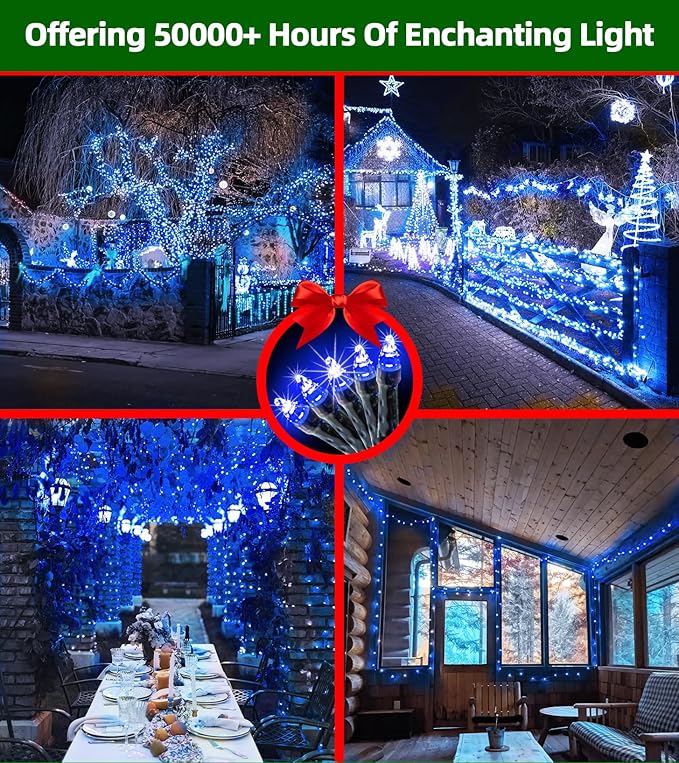 750 LED 240FT Christmas Lights Outdoor12 Lighting Modes Christmas String Lights with Timer Dimmable BlueLED StringLightsWaterproof for Yard Tree Wedding Party Holiday Decor Blue