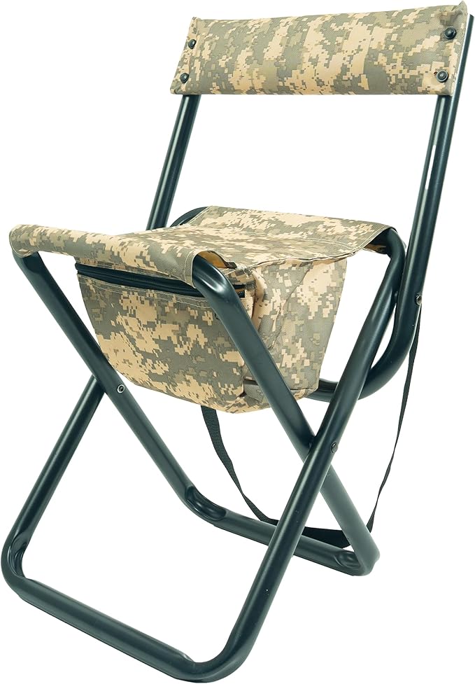 Rothco Deluxe Folding Stool with Back &amp Pouch - Portable Seating for Outdoor Adventures