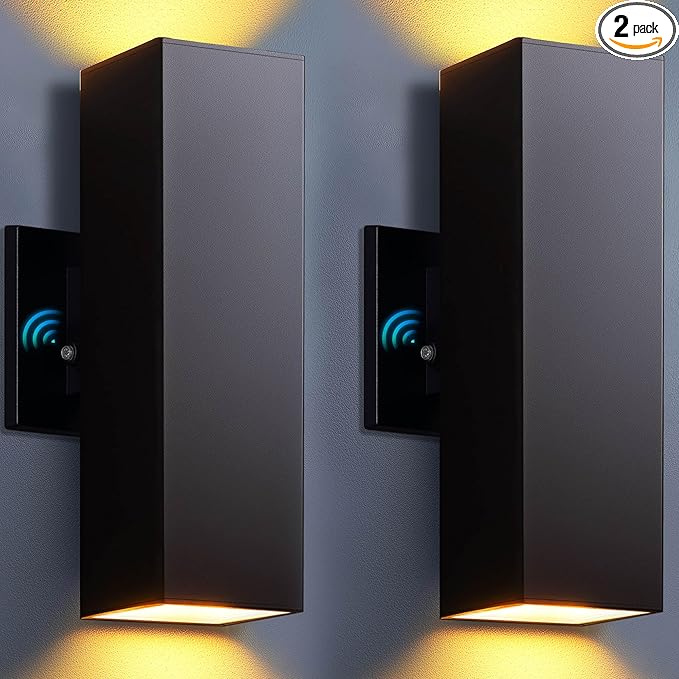 KIZON Outdoor Wall Lights with Dusk to Dawn Sensor 2 Pack Modern Outdoor Sconce Lights with Oil Rubbed Bronze Finish Aluminum Exterior Lighting Fixtures for House Porch ETL Listed