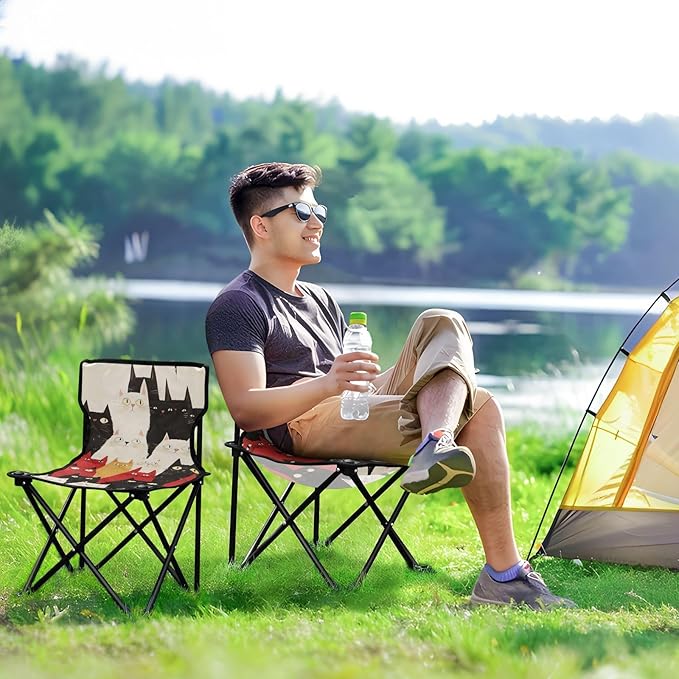 Funny Himalayancats Foldable Camp Chairs for Adults Ultra-Lightweight Beach Chair Includes Carry Bag Ice Fishing Chairs for Hiking Camp