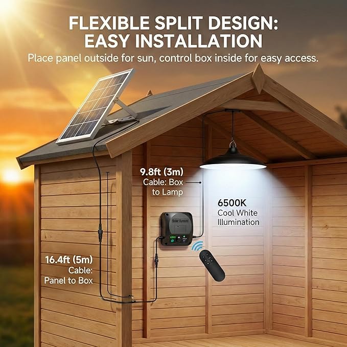 Solar Shed Lights Indoor Outdoor 3200LM Motion Sensor Pendant Light Daytime Available with Remote &amp Button Control IP65 Waterproof 4 Lighting Modes for Barn Garage Gazebo Chicken Coop Shop - 1 P