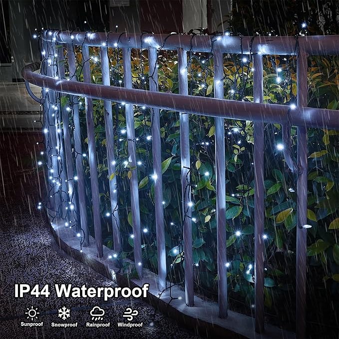 QITONG 500 LED 165ft Christmas White Lights String Lights Outdoor Waterproof with 8 Modes Green Wire Plug in Twinkle Light Indoor
