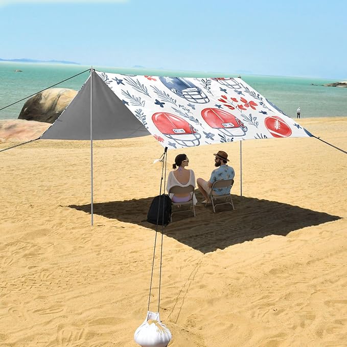 Flower Leaves Red Helmet Color Ink Painting Pattern Camping Sun Shelter Beach Tent Portable Beach Sun Shade Outdoor Canopy for Camping Trips Fishing Picnic