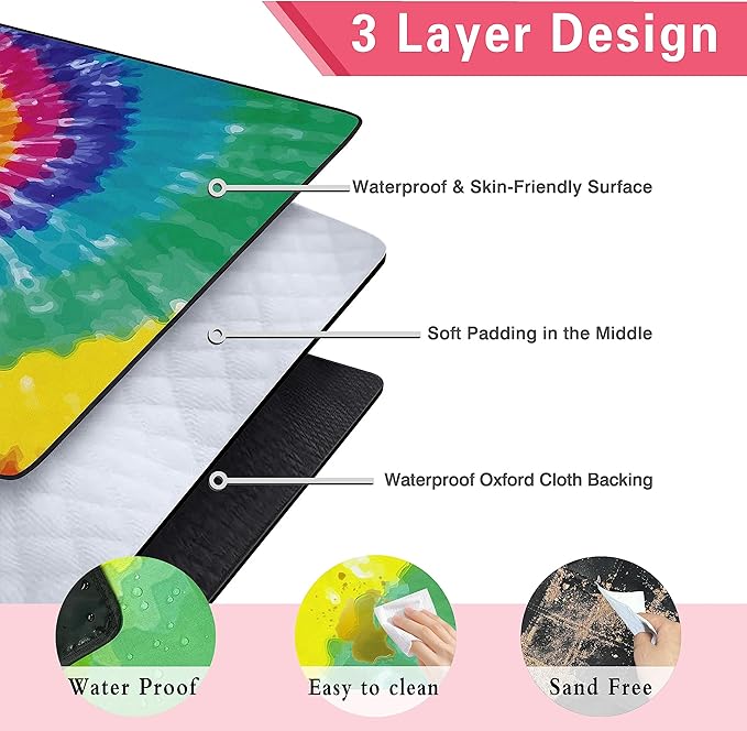 Extra Large Picnic Blankets Waterproof Foldable (80 x 80) Beach Blanket Waterproof Sandproof3-Layer Thicking Mat Outdoor Packable Camping Blanket(tie-dye)