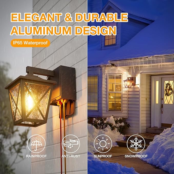Ehaho Porch Lights with Outlet Dusk to Dawn Outdoor Light with Outlet Built-in Waterproof Anti-Rust Lantern Outside Light with GFCI Outlet Wall Sconce Light with Plug for Front Door (Bronze 1 PC)