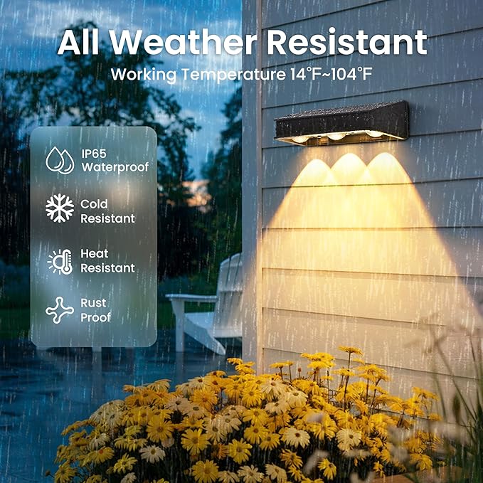 Solar Fence Lights 1200 mAh Solar Wall Lights Outdoor Waterproof IP65 led for Outside Backyard Patio Front Porch Yard House Garden Pool Decor (10 Pack) 6 Modes