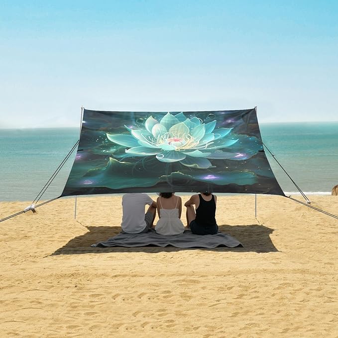Beach Tent Sun Shelter Glowing Lotus Lightweight &amp Easy Setup Beach Shade Canopy for Camping Fishing