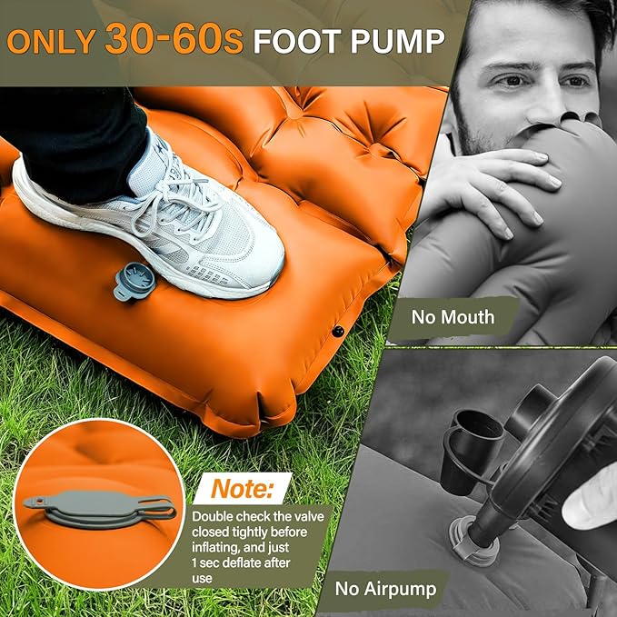 Camping Sleeping Pad Ultralight Camping Pad with Pillow Built-in Foot Pump Inflatable Sleeping Pads Compact for Camping Backpacking Hiking Traveling - Orange