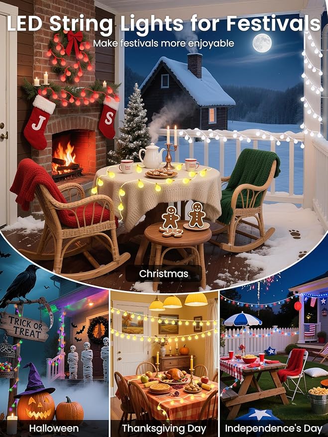 2026 New 46ft Smart Color Changing Easter Lights Outdoor Indoor | 100 LED RGB Globe Pastel String Lights App Control with Remote &amp Timer Fairy Light Plug in Waterproof Easter Decor Girl's Bedroom