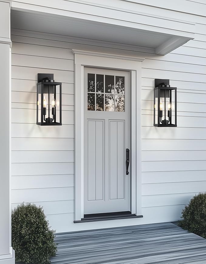 PARTPHONER Outdoor Indoor Wall Lights for House Transitional Wall Lantern Sconce Tall Wall Lamp Waterproof Exterior Lighting Fixture with E12 Base Outside Lights for House Porch Garage Black 2 Pack