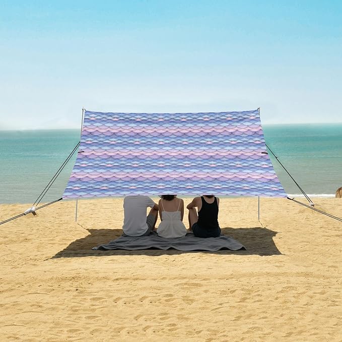 ALAZA Mermaid Print Gradient Beach Tent Sun Shelter UPF50+ Protection Beach Shade Canopy w/ 4 Sandbags for Outdoor Camping Fishing Backyard Fun Picnic 10x9 ft