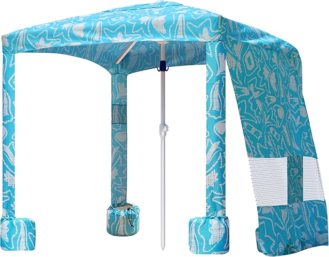 AMMSUN Beach Cabana 6.2'×6.2' Beach Canopy Easy Set up and Take Down Cabana Tent with Sand Pockets Instant Sun Shade with Side Wall Tropical Aqua