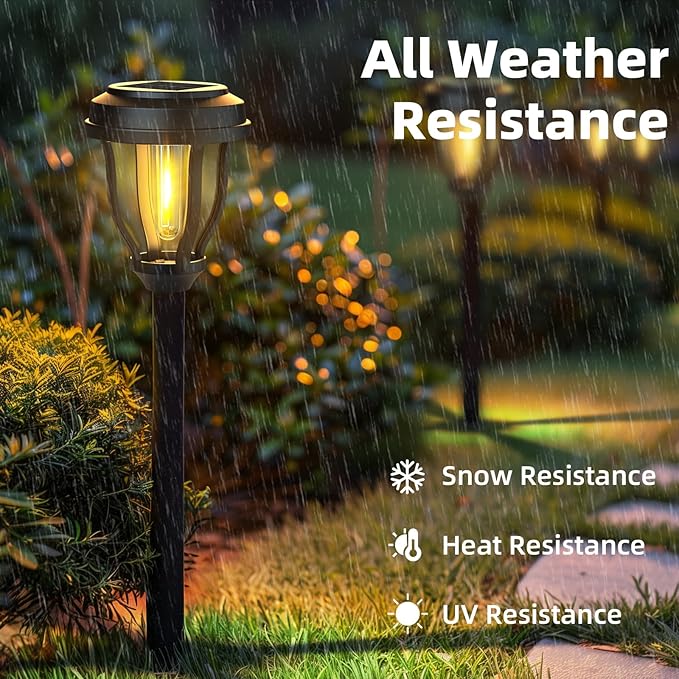 DERAYSION 12 Pack Solar Lights Outdoor Solar Pathway Lights Auto On/Off Waterproof Garden Landscape Lighting for Path Yard Walkway Driveway Decor