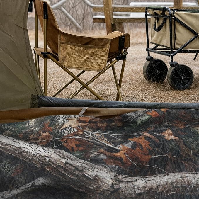 VitalCozy 55 x 95 Waterproof Woobie Camo Blanket for Hunting Extra Outdoor Stadium Blankets Sherpa Lining with Hood and Storage Pocket for Deer Duck Hunting Gear Blind Accessories(Bionic Bush Camo)