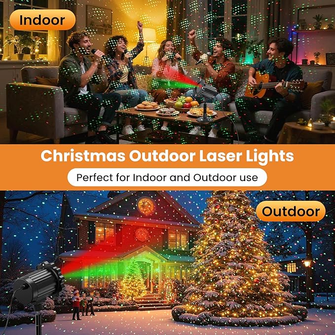 Christmas Projector Lights Outdoor Waterproof Christmas Laser Lights Outdoor with Remote Landscape Spotlight Red and Green Star Show Laser Projection for Garden House Decor Holiday Xmas Decoration