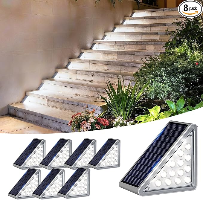 Grey Solar Step Light Outdoor Stair Lights Deck Lights Outdoor Powered IP65 Waterproof 6500K Cool White Solar Outdoor Step Light Decor for Stair Deck StepPorch and Outside Patio8 Pack