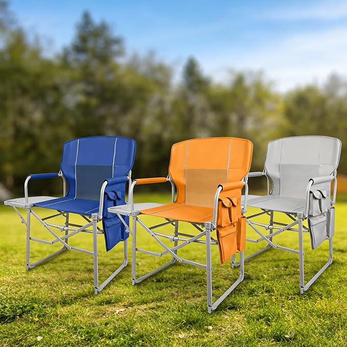 Camping Directors Chair Portable Folding Chair with Side Table and Pocket for Beach Camping Lawn &amp Fishing Tangerine