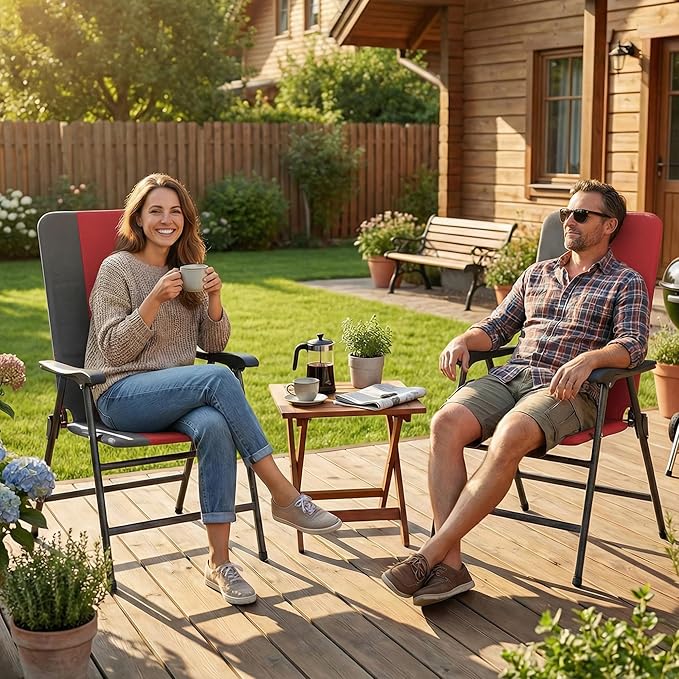 Outsunny Folding Patio Chairs Set of 2 Padded High Back Folding Lawn Chairs with Armrests 600D Oxford Fabric Portable Outdoor Camping Chair Set for Deck Garden Backyard Red