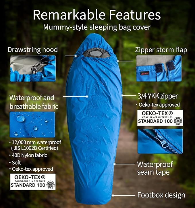 Litume Bivy Sack Sleeping Bag Cover – Waterproof Mummy-Style Compact &amp Lightweight Shelter for Stealth Camping Backpackers Wild bushcraft Equipment Outdoor Survival