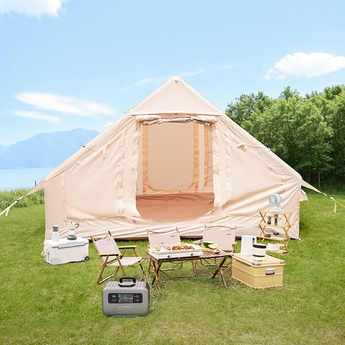 Inflatable Camping Tent with Canopy 4-6 Person 4 Season Air Tent 5 Min Quick Setup Waterproof Windproof with 420D Oxford 2 Mesh Doors &amp 4 Windows Clear Skylight for Family Camping