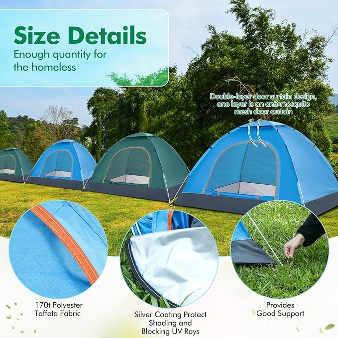 Woanger 6 Pack Bulk 2 Person Camping Tents for Homeless Lightweight Outdoor Tent with Rain Fly and Carrying Bag Waterproof Windproof Setup Pop Up for Homeless Camping Backpacking