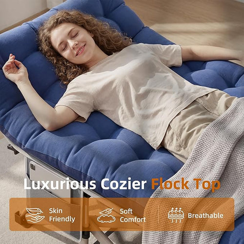 2 Pack Camping Cots for Adults - Folding Camping Cot with Removable Padded Cushion Heavy Duty Portable Sleeping Cot with Head Tilt Design Carry Bag for Camping Travel Office Nap Guest Bed