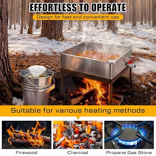 36 x 24 x 6 Inch Maple Syrup Evaporator Pan 22.5 GAL with 10” Cone Filter Holder Stand 10 Cone Filter Paper a Thermometer Stainless Steel Maple Syrup Pan Boiling for Home Outdoor(1-tier)