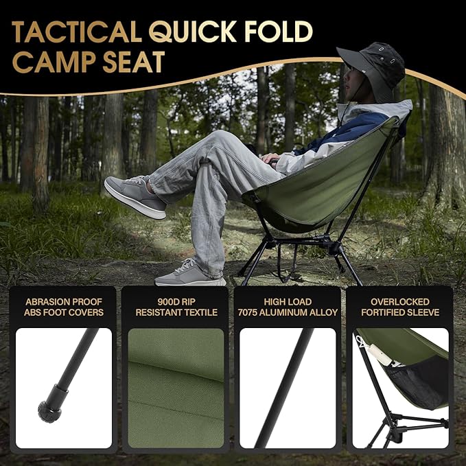 MOON LENCE Portable Camping Chair Lightweight Folding Backpacking Hiking Chair Plus Size Compact Yet Support 330 lbs (Green)
